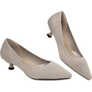 Women's Apricot Kitten Heels Pumps Comfortable Knit Closed Toe Heels Casual